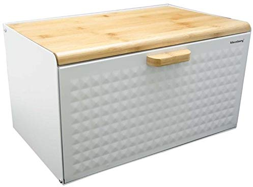 Klausberg Brotkasten Brotkasten Küche Aufbewahrung Lebensmittel Edelstahl Holz Brot Aufbewahrung (Weiß)