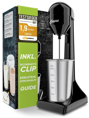 Liebfeld Protein Shaker Elektrisk – stavmixer med 500 ml rostfritt stål mugg – proteinshake & mjölkshake, fitness, protein, frapp mixer, smoothie Maker