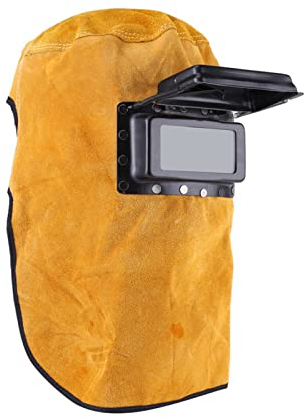 Maschera per Saldatura, Akozon Maschera Saldatore in Pelle Professionale, Dimensione Regolabile, Protezione per Maschera Saldatura Resistente Al Calore e Traspirante con Lente per Saldatori