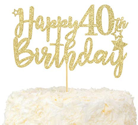 LOVENJOY Happy 40th Birthday Cake Topper Hello 40 and Fabulous Cake Decoration Gold Glitter Cheers to 40 Years Party Decor