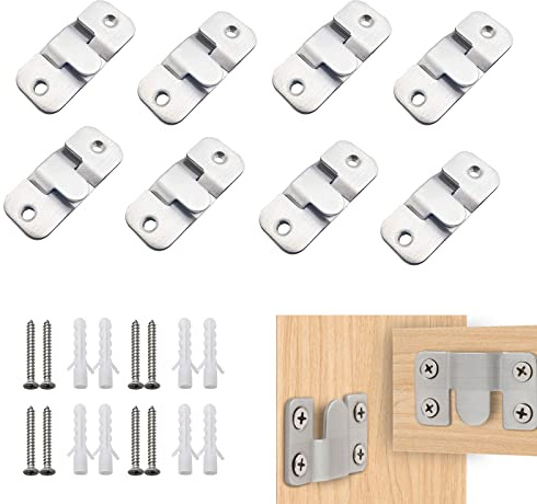 12 Pezzi Staffa di Montaggio Nascosta, Fibbia ad Incastro Hardware, Staffa di Montaggio Gancio per Mobili，per Specchi e Cornici per Foto (Argento)
