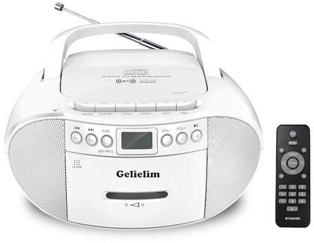 Gelielim CD and Cassette Player Combo, Portable Cassette Tape Player, 5.1V Bluetooth Speaker, AM FM Radio, USB Playback/Earphone Jack, Remote Control, Plug in for Home