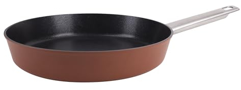 San Ignacio Agros - Sartén de 24cm - Fabricado en Aluminio Forjado - Interior Whitford Quantanium - Recubrimiento Negro - Exterior En Color Terracota - Inducción - Mango Largo De Chapa Lisboa