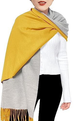 ehsbuy Echarpe Femme Cachemire Hiver Réversible Pashmina Longues Grande Épais Chaude Écharpes avec Gland Pour Cadeau Mariage