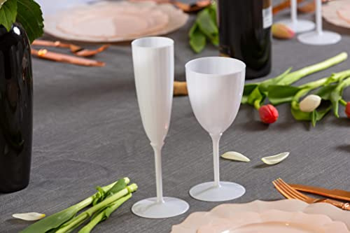 Decor Decorline - 96 Sektläser aus Premium-Kunststoff Weiss Stiel-Glas Wiederverwendbar Champagner Gläser für Hochzeiten & Partys, 170ml - Mehrweg & Stabil