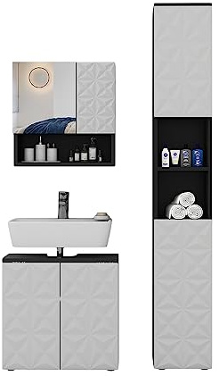 Vicco Badmöbel-Set Edge, Schwarz, 60 cm | besteht aus Waschbeckenunterschrank, Spiegelschrank und Hochschrank