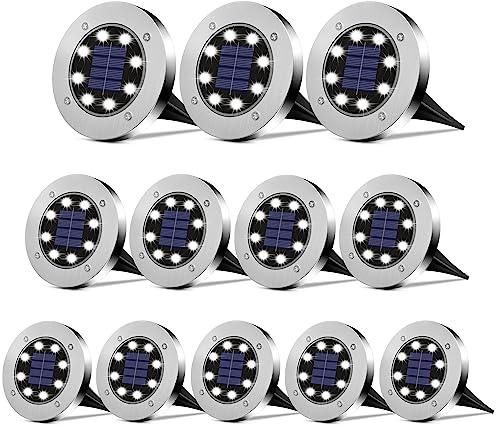 DUUDO Solar Lights Outdoor 12 Pack, Solar Garden Outdoor Waterproof Pathway Lights Bright In-Ground Light Outdoor Lighting Decor for Lawn, Patio, Yard, Driveway, Step and Walkway White Light