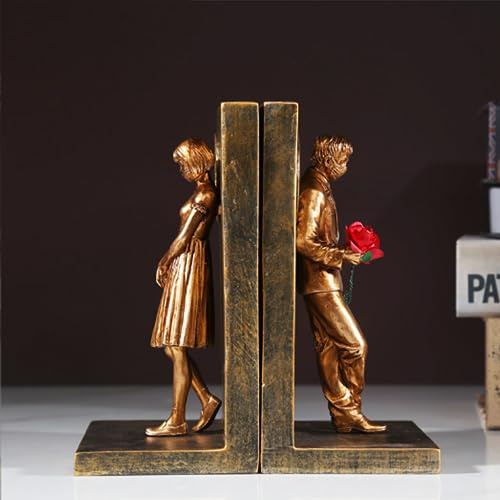 SQAQS Heavy Duty Banksy Paar Buchstützen Kreativ Buchstützen Dekorationen Wohnzimmer Dekorationen Handwerk für Studium Handwerk Geschenke rutschfest (Gold)