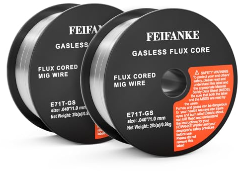 FEIFANKE Fülldraht Ohne Gas - E71T-GS Universal Schweißdraht MIG MAG Drahtrolle D100 für Schweißgerät, 1.0MM, 2KG, 2Rollen