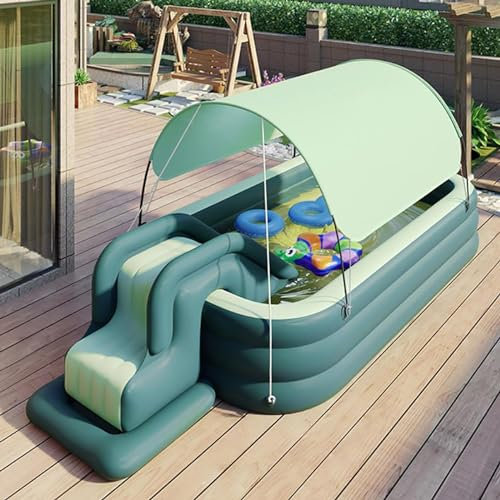 Piscina Hinchable, Piscina for niños, Piscina Familiar con toldo, tobogán acuático for Fiestas acuáticas de Verano Piscina Hinchable for niños y Adultos(Color:Green,Size:300cm)
