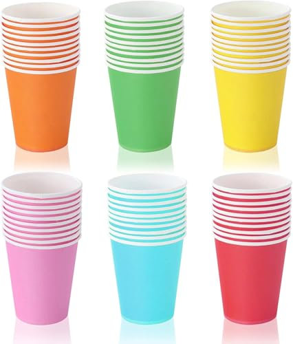 YWKJDDM Lot de 60 gobelets en carton multicolores, 250 ml, jetables, multicolores, conviennent pour les mariages, les enfants, les fournitures de fête, le café, le thé, les boissons chaudes et froides