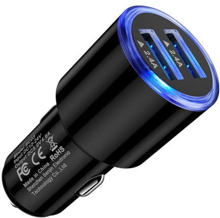 Car Charger Adapter, 4.8A Dual Port Cigarette Lighter USB Charger, Fast Car Phone Charger with Blue LED for iPhone 16/15/14/13/12, Samsung Galaxy S25 Ultra/S24+/S23/S22/A56/A55/A36/A35/A16/A15/Note 20