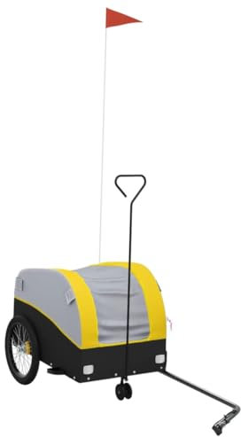 vidaXL Fahrradanhänger, Anhänger für Fahrrad, Lastenanhänger mit Deichsel Sicherheitsflagge, Transportanhänger, Schwarz Gelb 30kg Eisen
