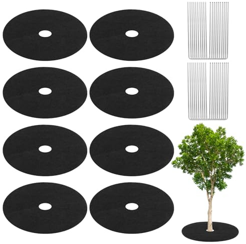 M METERXITY 8-Pcs Anneau de Paillis d'arbre en Non-Tissé, 10,6 Pouces Tapis Protecteur d'arbre Réutilisable avec 20 Piquets de Jardin pour Le Contrôle du Paysage Protection [Noir]