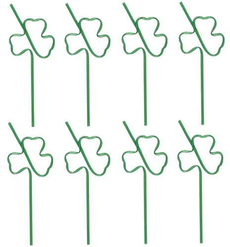 Cannucce in plastica a forma di trifoglio verde, 32,7 cm (8 pezzi) – perfette per feste di compleanno, riunioni ed eventi a tema