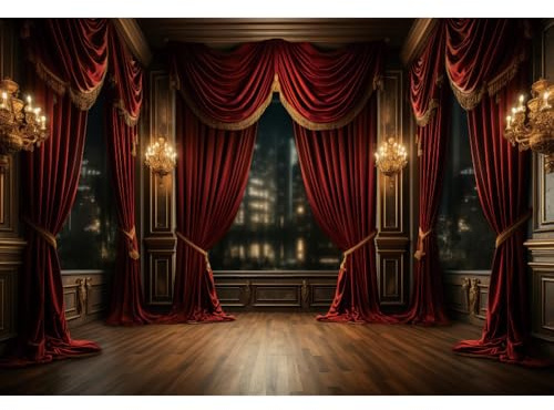 Ttincceer 3x2m Palacio Hall telón de Fondo habitación vacía Piso de Madera Cortina roja Hombres Mujeres cumpleaños fotografía Fondo Retro Castillo Nupcial Ducha Fiesta telones de Fondo