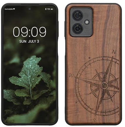 kwmobile Carcasa Compatible con Motorola Moto G54 5G Funda - Funda de Madera con Bumper antigolpes - de Aguja magnética