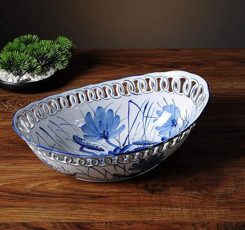 MNBVH Obstschalen Im Chinesischen Stil, Keramik-obstschale, Große Keramikschalen Für Salat, Snack, Suppe(Size:31.5x11cm(12x4inch),Color:B)
