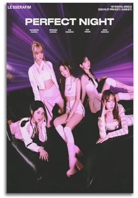 Poster con copertina dell'album Le SSERAFIM Perfect Night Concept con copertina autografata, poster con copertina musicale, poster pop hip hop, cantante rap star, poster estetico su tela da parete per