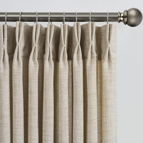 RAIN CITY Beige Leinen-Vorhangpaneele mit Quetschfalten, strukturierter Plissee, halbtransparenter Stoff, Boho, neutrale Rückseite, Schlaufenhaken, Ringe, Fenstervorhang, 213 cm lang, 106 cm breit,
