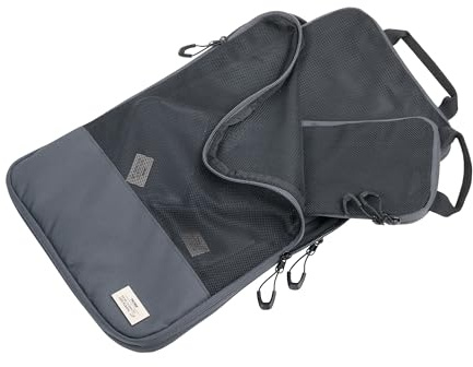TROIKA Reise-Kompressionstaschen Set BLUE CYCLE PACKING CUBES – 3 Packtaschen mit Reißverschluss für platzsparendes Packen von Kleidung in Koffer & Rucksack - recyceltes Meeresplastik – dunkelgrau