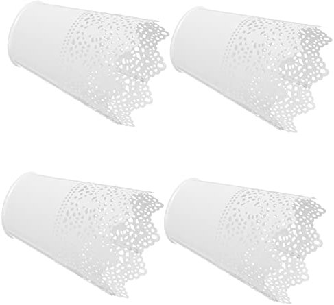 Didiseaon 4pcs Lace Design Iron Makeup Bucket Organiser, White Iron Cosmetic Storage Holders, Desktop Makeup Tidy for Bathroom and Dressing Table