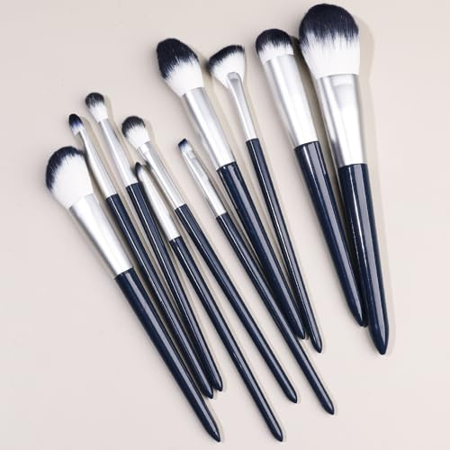 Nvzi Makeupborstset 10 st premium syntetiska foundation pulver concealers ögonskuggor rouge makeupborstar, Nvay blå (A03)