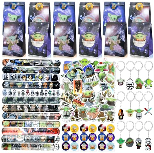 Ainvliya 104PCS Mitgebsel Kindergeburtstag Set , Geburtstagsdeko Party Mitgebsel Party Deko Kindergeburtstag Schlüsselschnalle DIY Aufkleber Geschenktüten Schnapparmband Kindergeburtstag Gastgeschenk