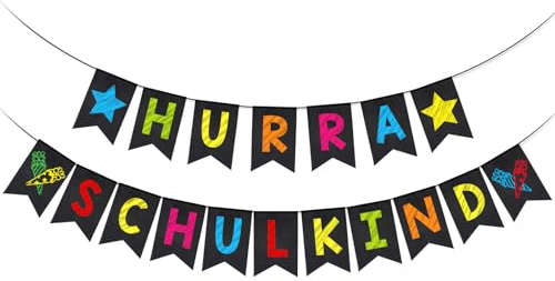 DPKOW Einschulung Deko Junge Mädchen, 2 STK Stoff Schulkind Girlande Banner Einschulung Schulkind Deko zum Schulstart, Schuleinführung Girlande Banner Schulanfang Partydeko Schulstart 1. Schultag