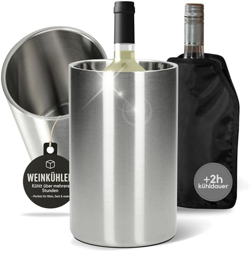 Weinzubehör 2er Set 'Chill & Style' - 1x Kühlmanschette Wein mit 2 Kühlpads | Weinkühler, Sektkühler, Champagnerkühler, Getränkekühler, lange Kühlung, Tischkühler