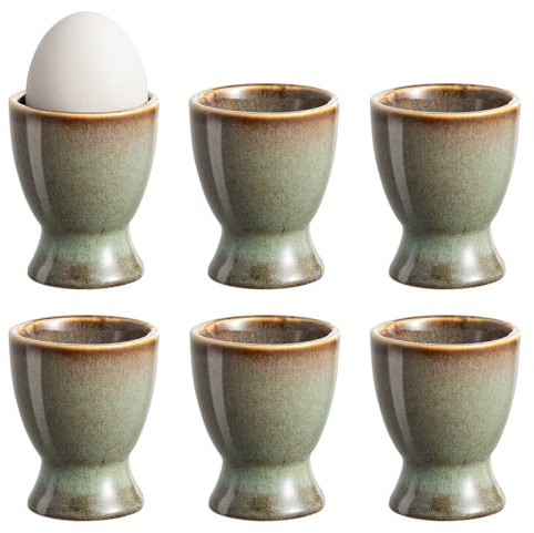 Bluweet Eierbecher 6er Stück Set Eierhalter Eierständer Porzellan aus Keramik cm für Jeden Frühstückstisch Hart und Weichgekochten Eiern Grau 6 Löffel Light Green