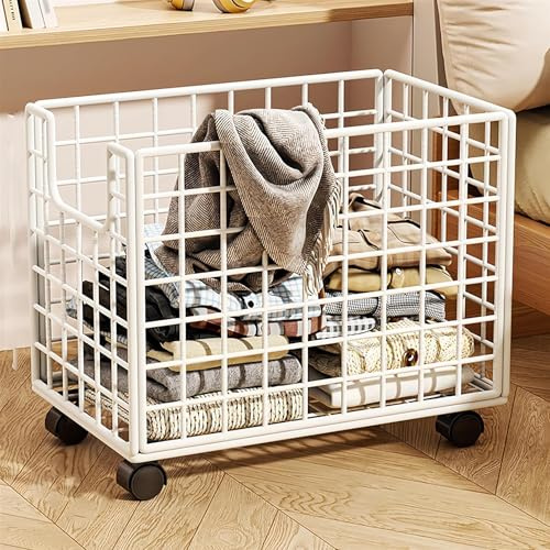 SAYEYBU WäSchekorb Aus Metall Mit Rollen, WäSchekorbwagen, WäSchekorb Aus Drahtgeflecht, FüR Die Aufbewahrung Von SchmutzwäSche Im Badezimmer Und Schlafzimmer