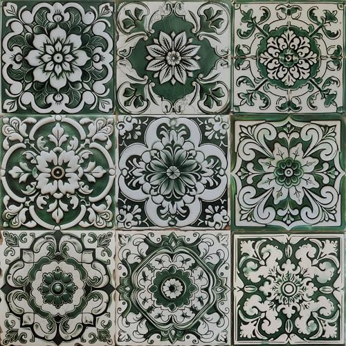 Hode Klebefliesen Küche Bad Selbstklebende Fliesen Klebefolie | Vintage Grün 15x15cm 50 Pcs Küchenrückwand Fliesen Selbstklebend Fliesensticker Badezimmer Fliesenoptik