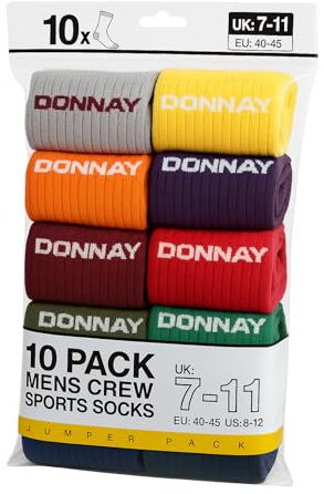 JOKOLO Donnay sportstrumpor för män 10-pack (UK 7–11 | EU 40–45 | US 8–12) – mjuk bomullsblandning, ribbat stöd, förstärkt häl och tå, flerfärgad, 41-45 EU