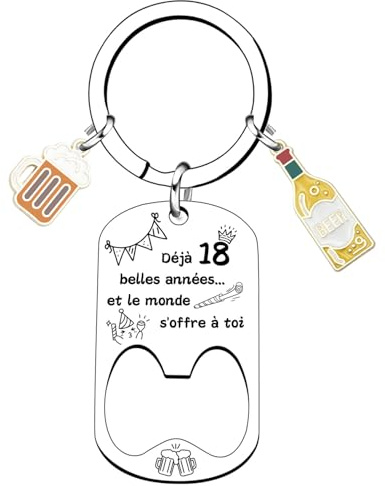 GUOYU 18 ans Cadeau Décapsuleur Personnalisé Porte-Clés pour 18 Anniversaire - Porte-clés Anniversaire 18 ans Garcon Idée Cadeau 18 Homme et Femme Porte-clés Original Homme