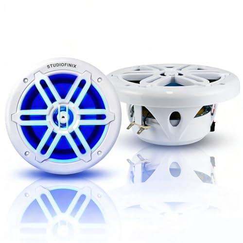 STUDIOFINIX 6,5-Zoll-Marine-Lautsprecher mit 700 W und LED-Beleuchtung – wetterfeste 2-Wege-Bootslautsprecher, ideal für Boote, ATVs und UTVs (Paar, weiß)