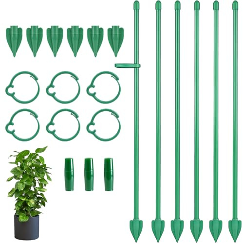 Set di 6 Supporti per Piante, Tutori Regolabili per Monstera e Piante Rampicanti, Asta da 33,6cm in Fibra di Vetro con Clip per Piante, Ideale per Orchidee, Pomodori e Piante da Interno ed Esterno