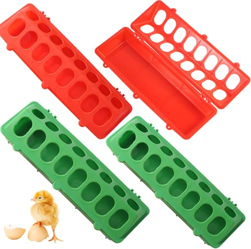 Comedero para codornices de 4 piezas, comedero para pollitos y palomas con tapa abatible de 12x4, 5x3 pulgadas con 16 puertos de alimentación, equipo de alimentación para aves de corral lavable y