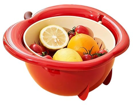 Bol Lavado Frutas Doble Capa - Cesta Filtro para Verduras | Bol Limpieza Frutas con Rejilla Escurridora | Recipiente Enjuague para Cocina Picnic Camping, ABS, 24.5x24x11.2cm