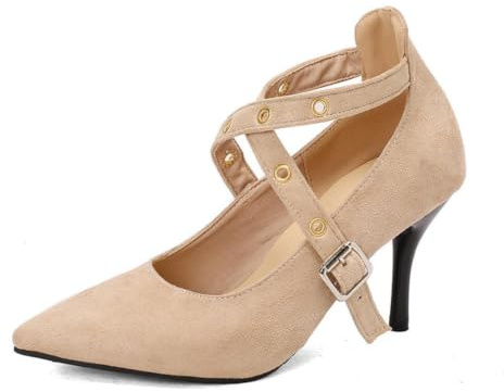 Genéric Zapatos Tacón Aguja Mujer Punta Afilada PU Gamuza Simulada Tiras Cruzadas Ojales Metálicos Ajustables Oficina Boda Baile Primavera Verano Tacos De Fiesta