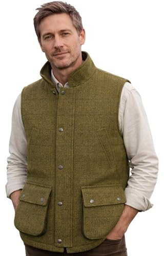 Game Technical Apparel Men’s Ascot Derby Tweed Gilet – Water Repellent Country Waistcoat with Quilted Lining