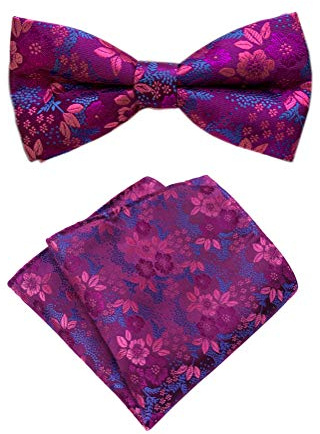 Elfeves Mens Cravat Pre-Tied Bow Tie Set Luxury Floral Pattern Wedding Bowties with Pocket Square Set
