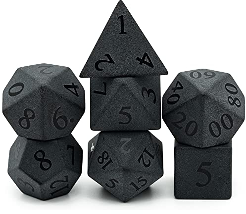 World of Dice - Obsidian Steinwürfel - 7-TLG. Pen and Paper Würfelset aus Obsidian, mit Gravur, ideal für z. B. D&D, DSA, Cthulhu, Shadowrun, Aborea und viele weitere