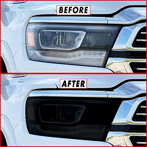 SlickMod PreCut Vinyl Smoke Tint for 2019-2022 Dodge Ram 1500 Headlight & Foglight (1. Headlight & Foglight, 20% Dark Smoke)