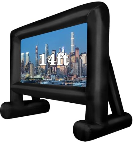 QILEBA 14 FT Inflatable Projector Movie Screen for Outside, Blow up Projector Screen Front/Rear Projection for Backyard Movie Night Outdoor Party