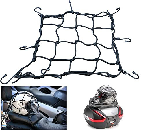 Rete Ragno Moto Elastica, Rete Scooter, Bicicletta, Rete Portapacchi Ragnatela Accessori Moto Corda Elastica con Gancio per Casco Bagaglio, 40 X 40cm chiusa