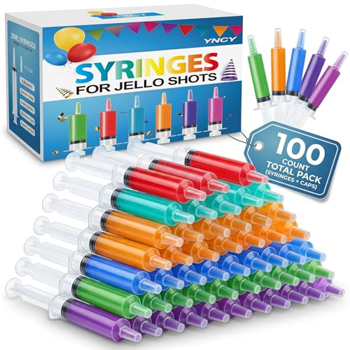 100-pack jello shotsprutor med spetskåpsset, festsprutor, BPA-fria suringes skjutsprutor för jello-shots, ung halloween, tacksägelsedagen, jul, ungkarlsfester, sjuksköterskor, examen