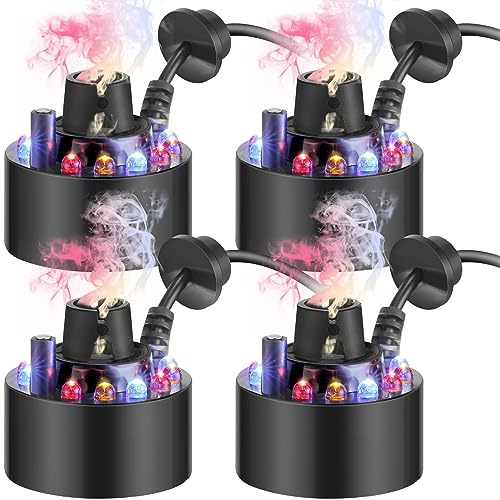 VIHOSE 4 Pcs Halloween Mist Maker Fogger Small Ultrasonic Fog Machine Halloween Water Fountain Cauldron Pond Fog with 12 LED Light Flashes for Halloween Party Decorations Rockery Fishtank Vase Decor