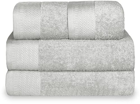 MERCURY TEXTIL- Juego de 2 Toallas de Baño y 2 Toallas de Manos, 100% Algodón de 500gsm. Suaves, Resistentes y Absorbentes. (Gris Claro)