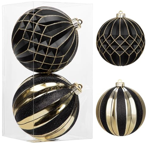 Ø15CM 2er-Set Große Christbaumkugeln Deko Weihnachten, Baumschmuck Weihnachtskugeln für Weihnachtsbaum, Weihnachtsbaumschmuck, Schwarz